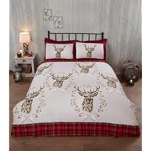 Rapport Home 100% Brushed Cotton Flannelette ANGUS STAG Winter Duvet Quilt Cover Bedding Set Single, Red