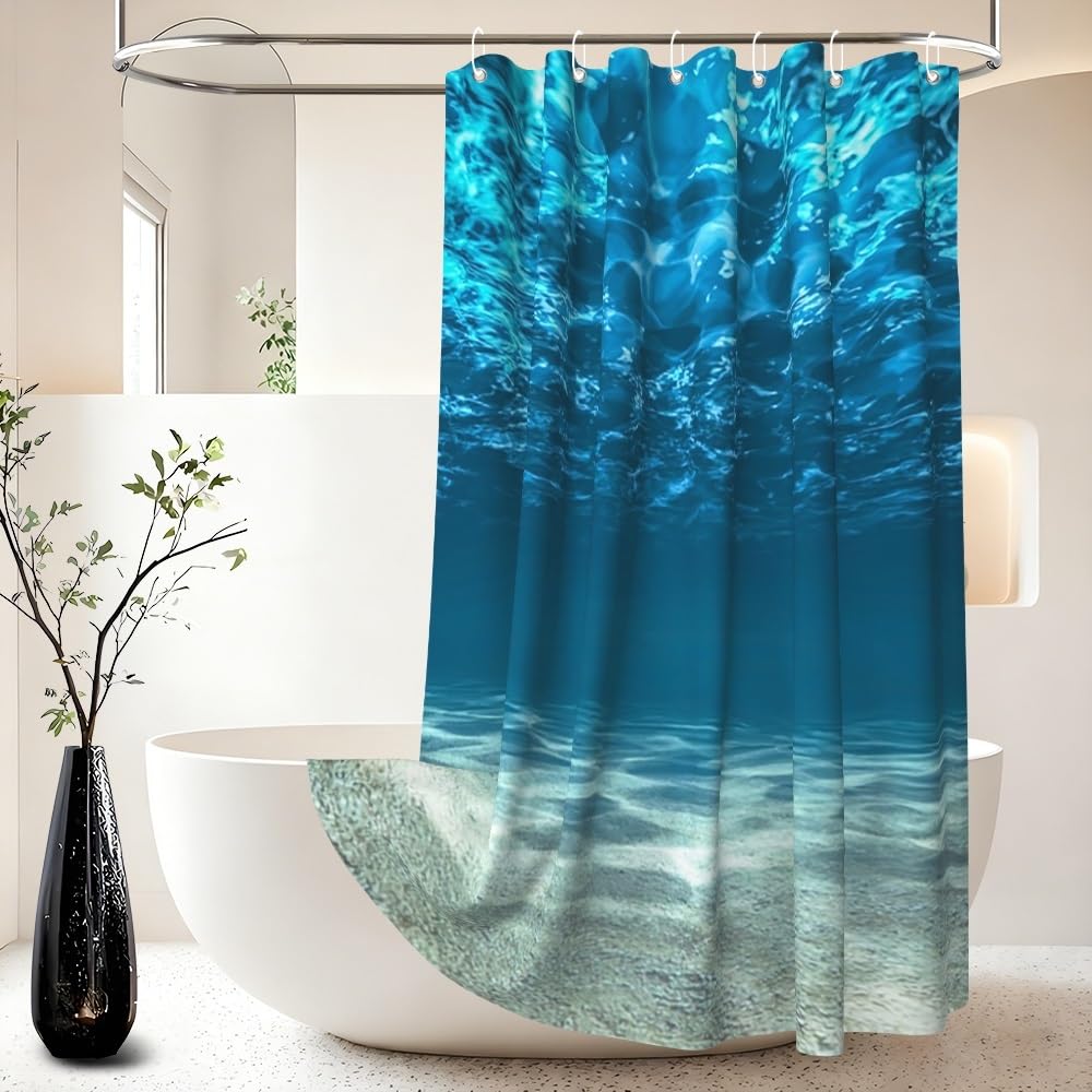 Xiaoterna Ocean Shower Curtain Blue Ocean Underwater Sea Shower Curtain Nature Undersea World Shower Curtain Deep Sea Bathroom Curtain Machine Washable Waterproof Fabric 90x180cm โ image 1