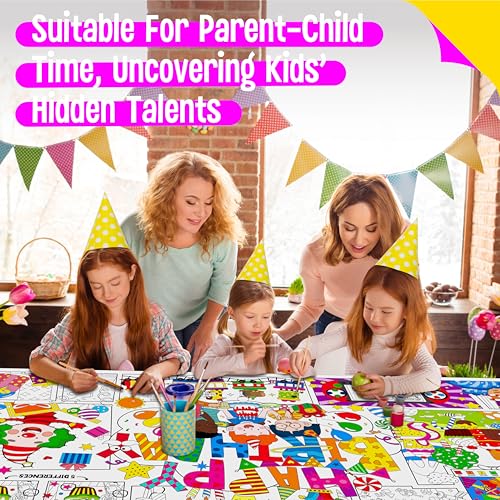 Image of Birthday Coloring Poster, Large Coloring Activity Paper 75 inch x 31 inch Jumbo Size Paper DIY Painting Drawing Banner /Tablecloth for School, Birthday Parties, Versatile Wall Decor