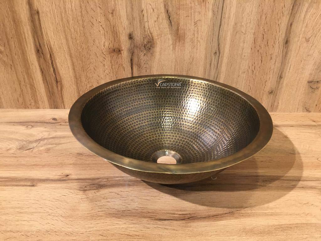Capstona Yellow Disc Bathroom Sink Designer Tabletop/Counter top Brass Metal Washbasin 399 x 399 mm