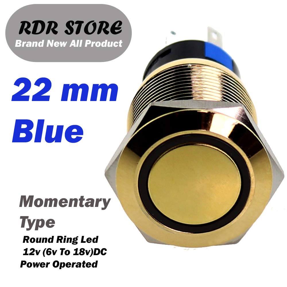RDR Large Size Self Reset Type Stainless Still Push Button (22mm, Blue_Momentary) 1