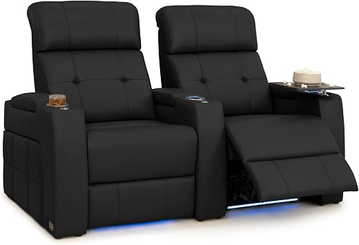 Seatcraft Kodiak Home Theater Seating Black Row of 2 | Italian Leather, Wall Hugger, Zero Gravity, Powered Headrest & Lumbar, Power Recline, Zero Gap