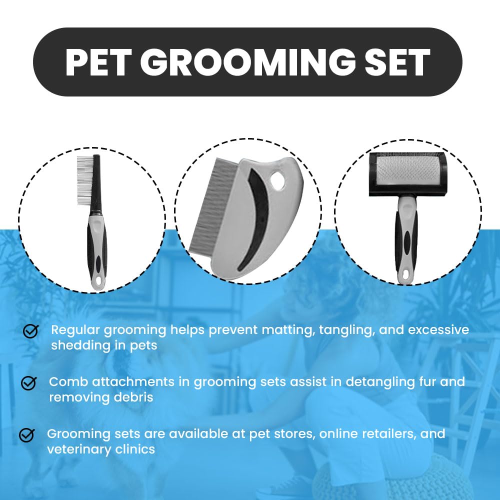 Zopper Pet Grooming Set Of 3 for Dog Cat Groom Kit Hair Brush Long & Short Hair Massage Brush Self-Cleaning Shedding Medium Stainless Lice Comb Rounded Teeth - Image 4