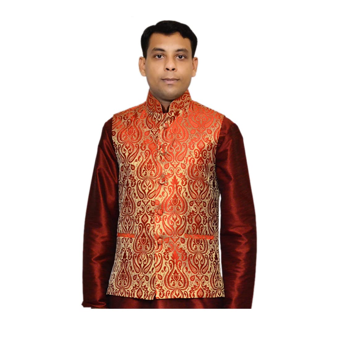 INYOUR Men wedding Tradional South Indian Red Color waistcoat/Nehru Jacket-image-22
