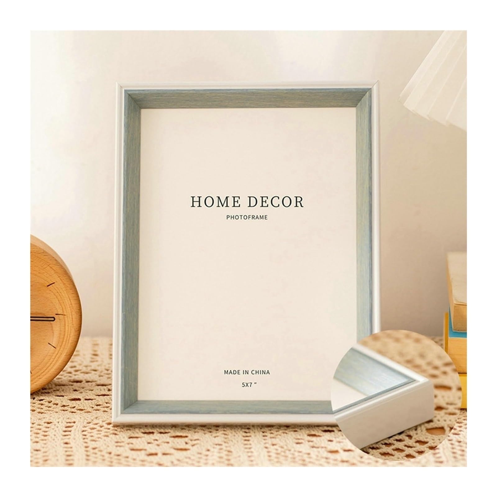 Cadre photo mariage 3x5 gris bleu en bois pour table et mur