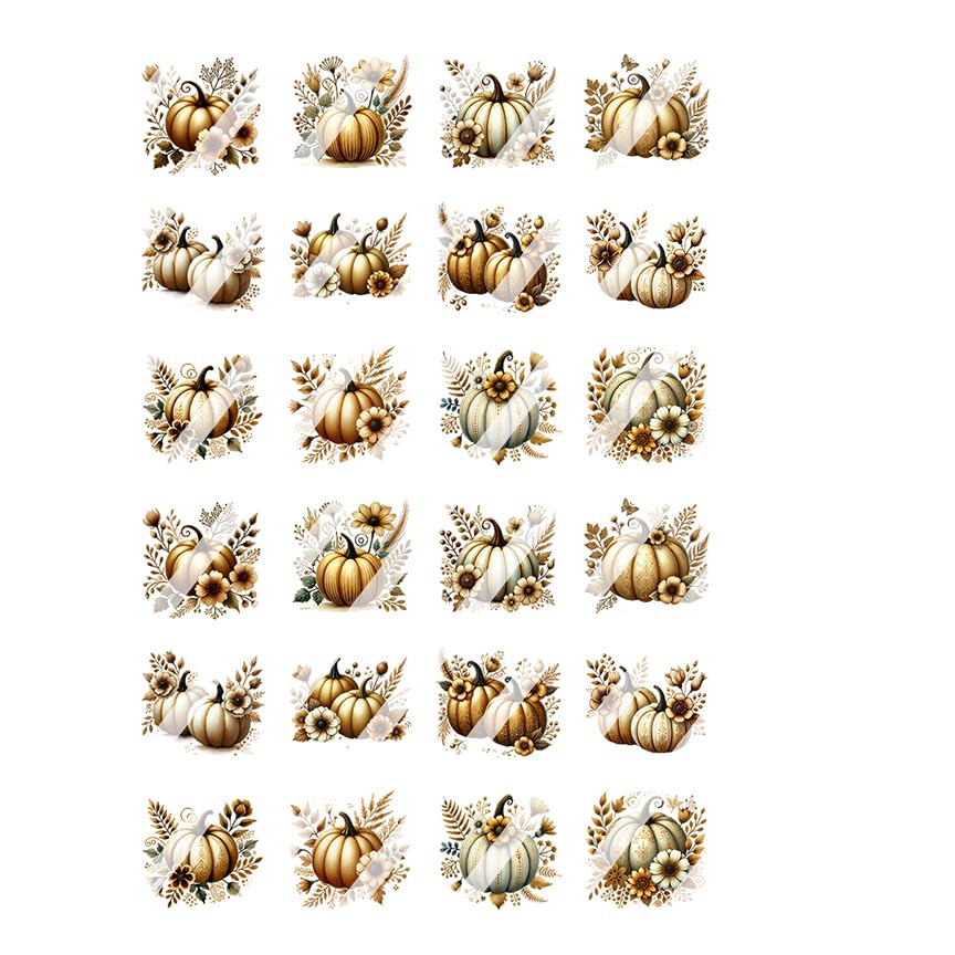 Boho Floral Fall Gold Pumpkins Nail Art Decals - Waterslide Nail Decals (Adult Large 0.5" inches)