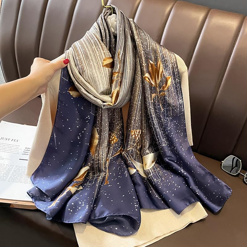 Image of Floral Printed Silk stole | silk Scarf for Women | stylish silk stole for women | Soft Lightweight Stole, Shawl & Neck Wrap | Scarf for Wedding, Party, Travel & Casual Wear