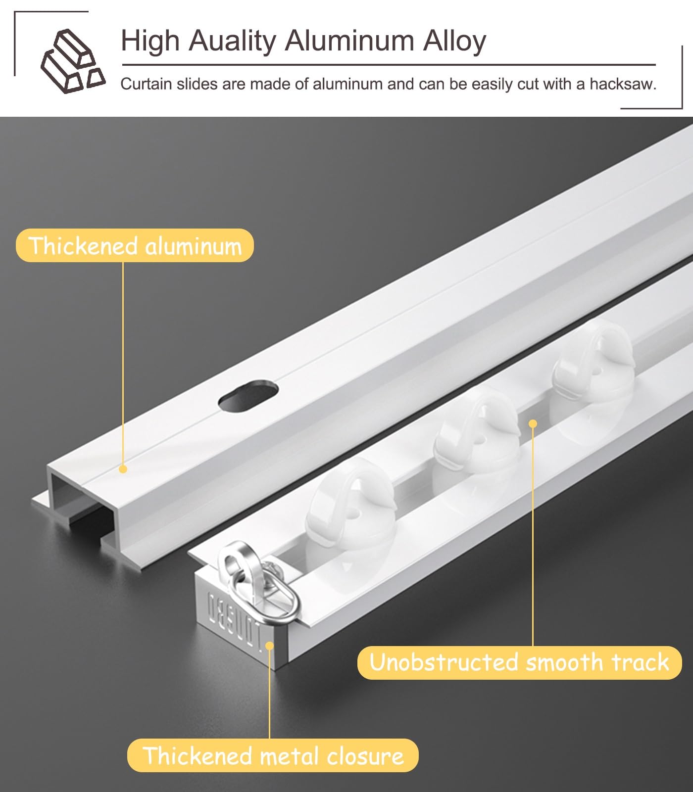 UrbanUp Binario Tenda Soffitto Binario Scorrevole per Tende in Lega di Alluminio Lungo 1-8 m, Binario per Tende Incassato per Doccia/Cucina, Aste per Tende in Metallo Nascoste(2.1m(6.8ft))