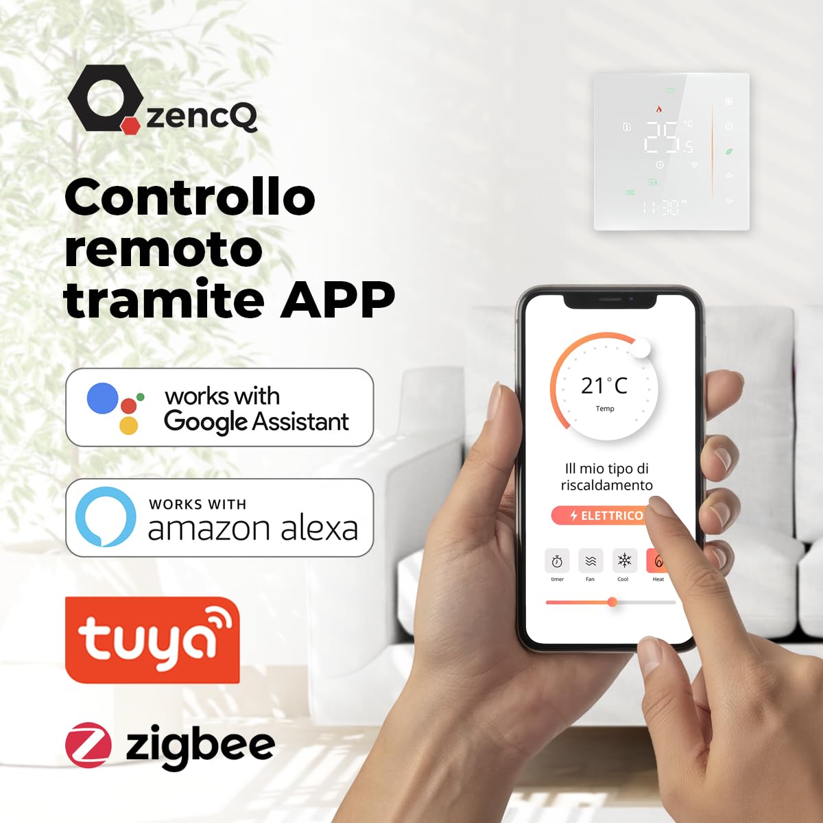 Termostato Smart WIFI, Cronotermostato Ambiente per Elettrico 5–35°C, Riscaldamento a Pavimento Programmabile conTtouchscreen LED, controllo vocale | Compatibile con Alexa, Google Home, Tuya