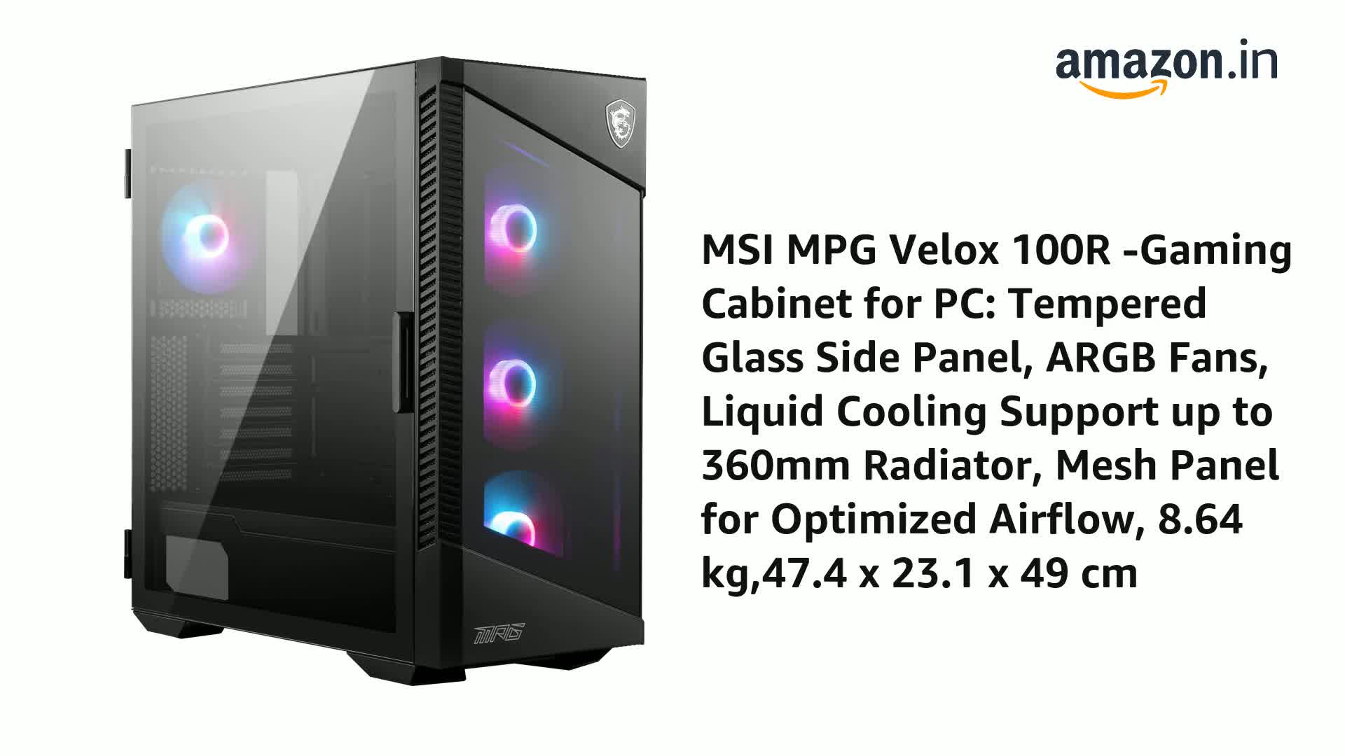 MSI MPG Velox 100R - Gaming Cabinet for PC: Tempered Glass Side