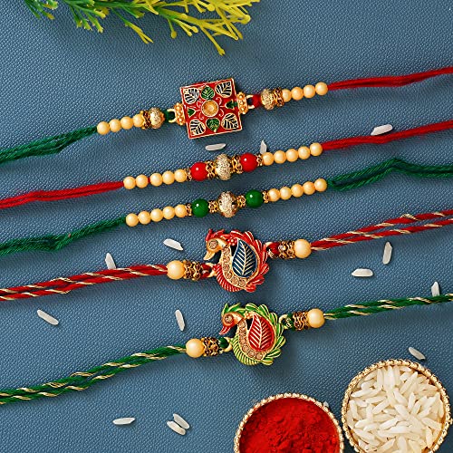 Image of eCraftIndia Rudraksha Rakhi with Roli Chawal Pack