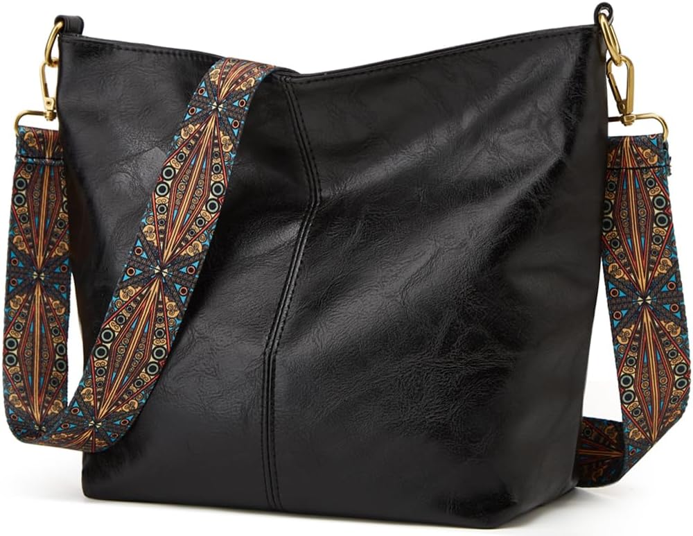 Hobo Bag for Women Crossbody Handbags Large Designer Ladies Bucket Purse PU Leather Shoulder Bags with Wide Shoulder Strap