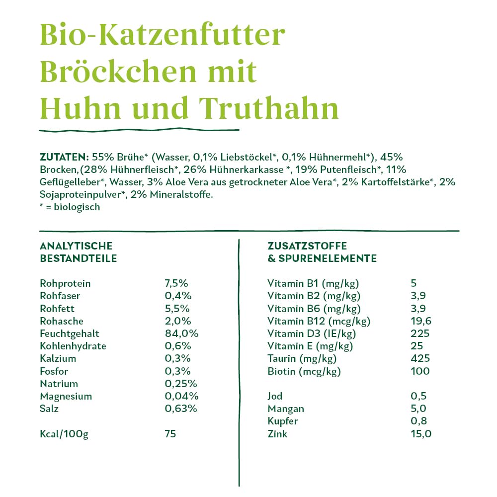 Yarrah Bröckchen Huhn Truthahn 100g Bio Katzenfutter, 16er Pack (16 x 0.1 kg)