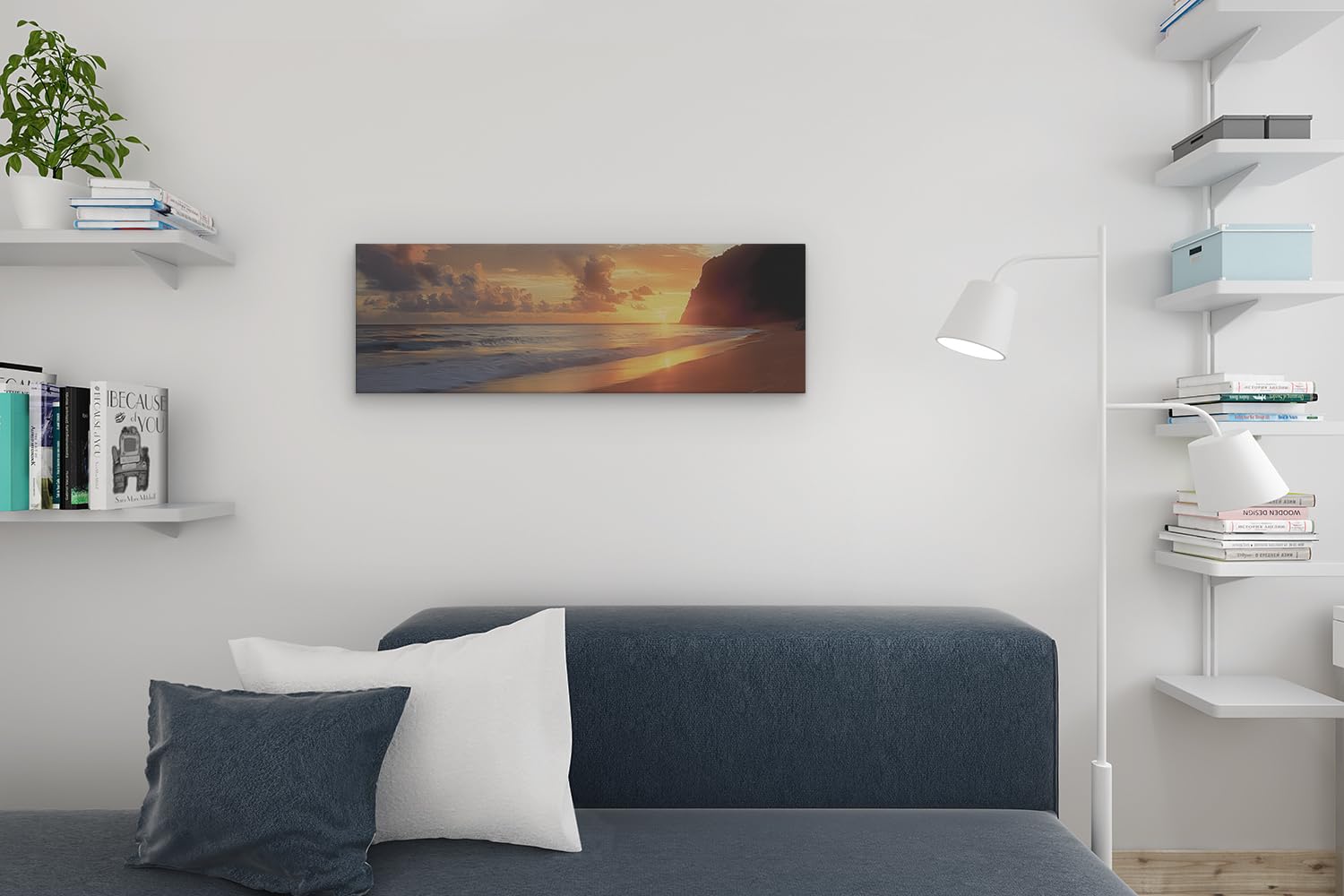 Artaza Leinwand Bilder Sonnenuntergang Meer - 90x30 cm - Wanddeko Strand - Wandbilder Ozean - Deko Wohnzimmer