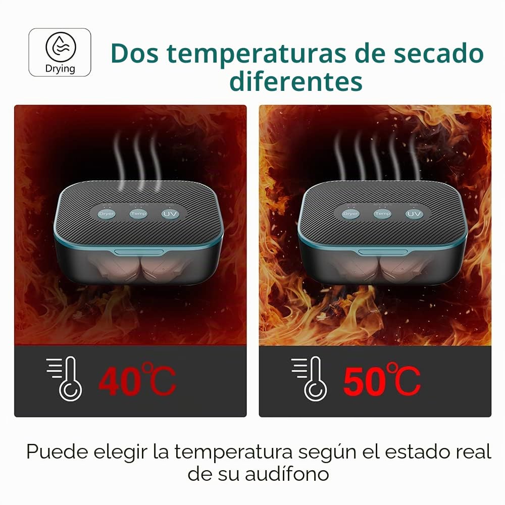 Secador Automático Multifuncional de Audífonos Ultra Violeta C(UVC) Con 2 Temperaturas y 2 Modos de Trabajo Accesorio para el Cuidado de los Audífonos