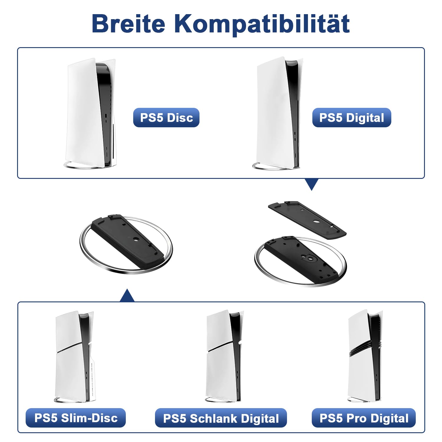 Vertikaler Standfuß für PS5 Slim/PS5 Disc & Digital Konsole, Basisständer für PS5 Zubehör, schwarzer vertikaler Konsolenständer mit Anti-Rutsch-Pad und Schraube