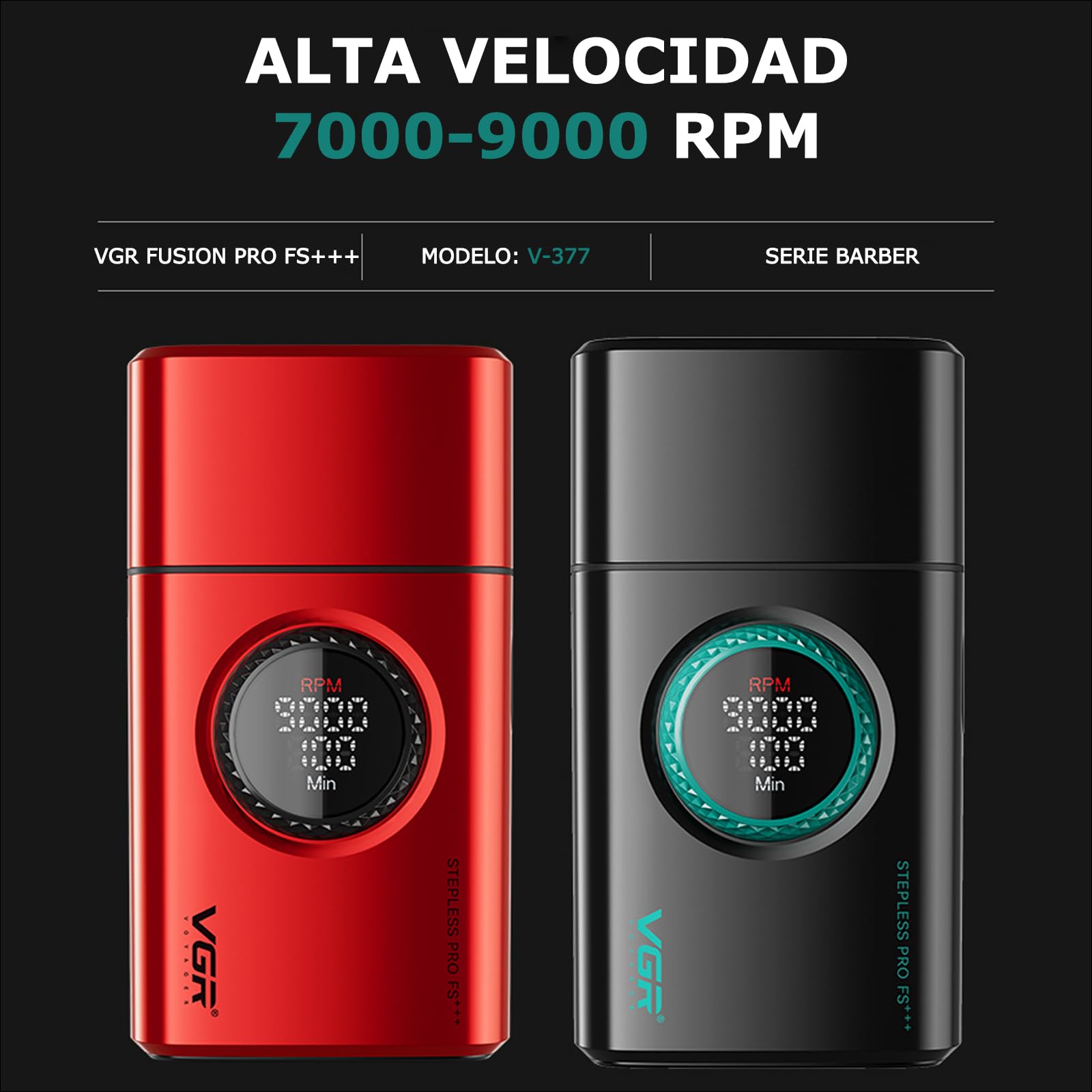 VGR 377 Afeitadora de Aluminio para Hombres, Maquinilla de Afeitar Eléctrica para Afeitarse la Cara con Doble Lámina, 21 Velocidades y 9000 RPM, con Motor de 21 Velocidades, Pantalla LED