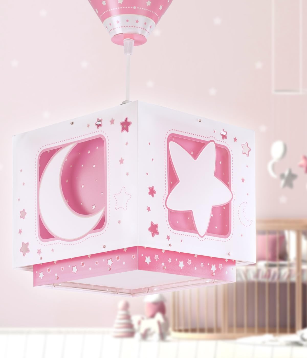 Dalber Lustre Chambre Lampe Suspension Plafonnier Pour Enfants, Moonlight lune et étoiles Rose, 63232MS, E27