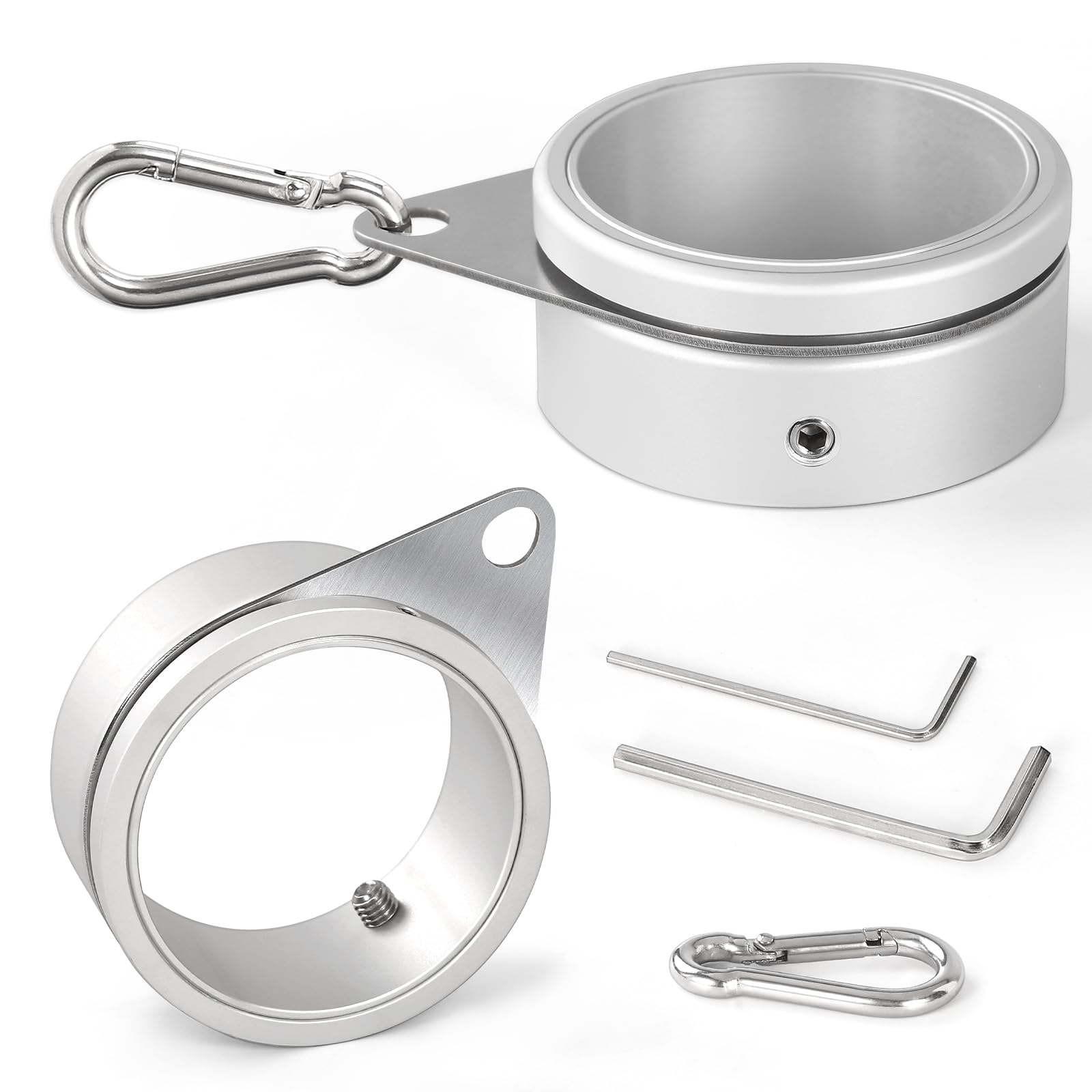 Photo 1 of Anovo Flag Pole Rings, Aluminum Alloy Flagpole Rings 360° Rotating Anti Wrap Flag Mounting Ring with Carabiner for 1.75-2.02 Inch Diameter Flagpole (Silver, 2 Inch -Pack of 2)