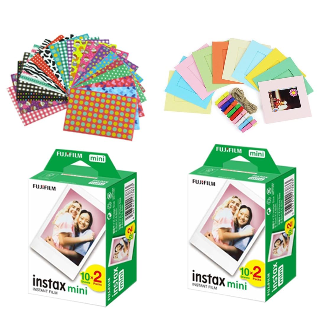 Fujifilm Instant Camera Accessories (Films Pack of 2 + Instax Paper Photo frame + Instax Photo Border Stickers)