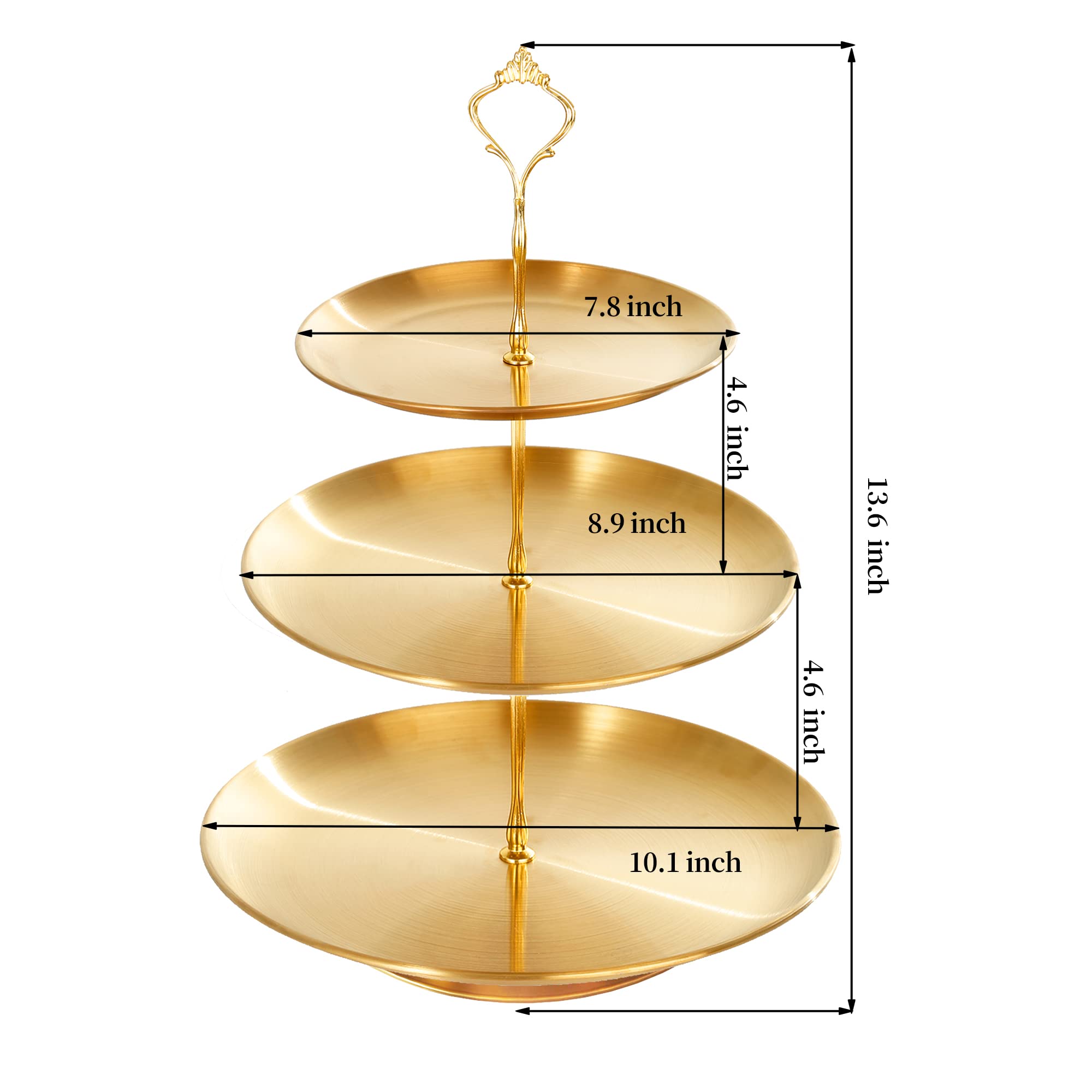 PUWWOT Gold Metal Tiered Cupcake Stand, Stainless Steel 3 Tier Cupcake Display Tower, Cake Stand, Pastry Dessert Holder for Baby Shower Birthday Party Wedding (Golden)