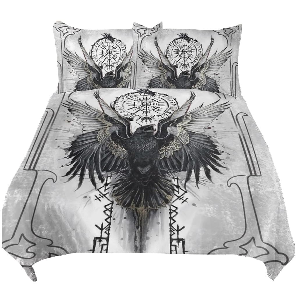 Housse de couette Vegvisir Viking parure de lit blanche 3 pièces 218x177cm avec taies