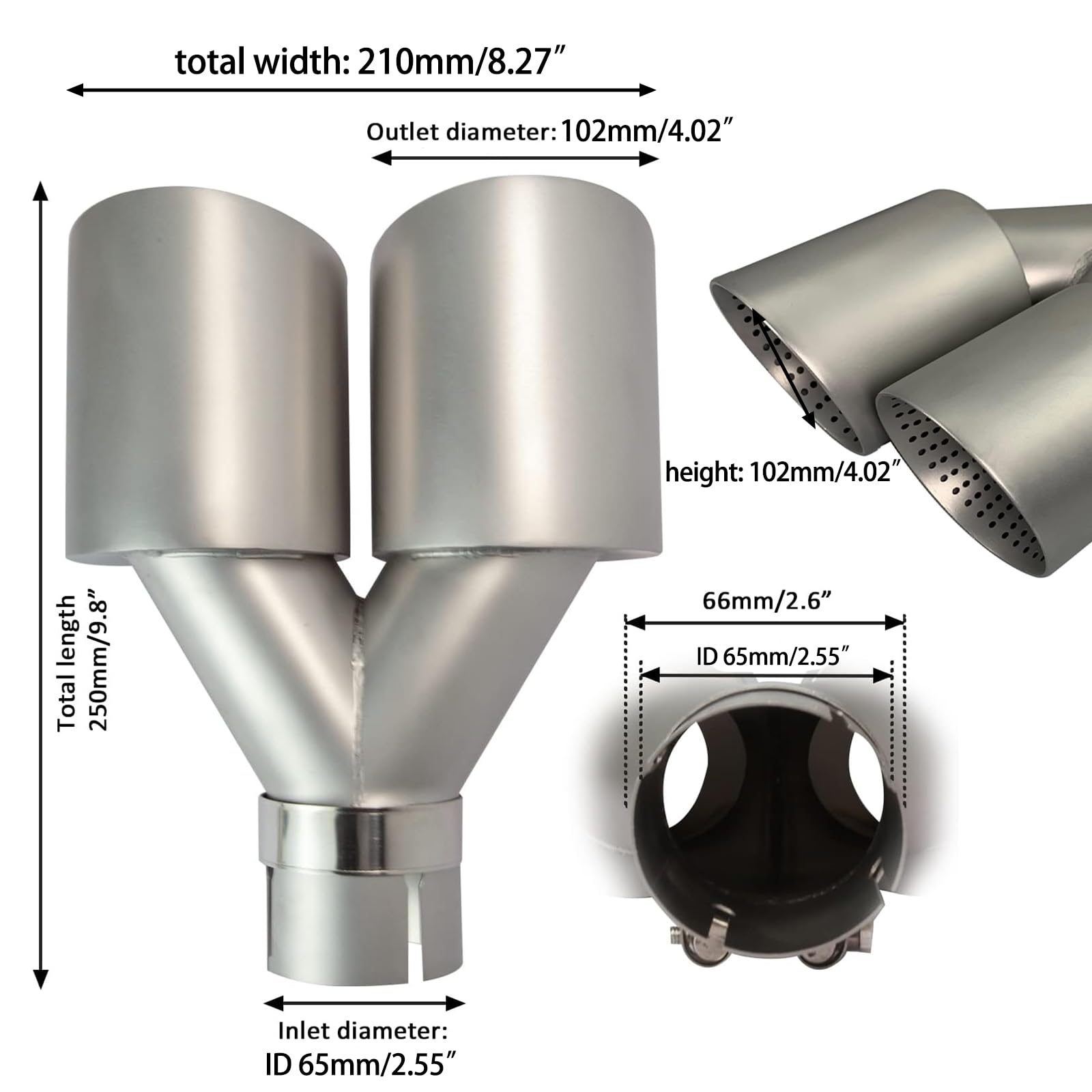 2,5"Entrée Embout Échappement 3,5"Sortie Double Sortie avec Trous
