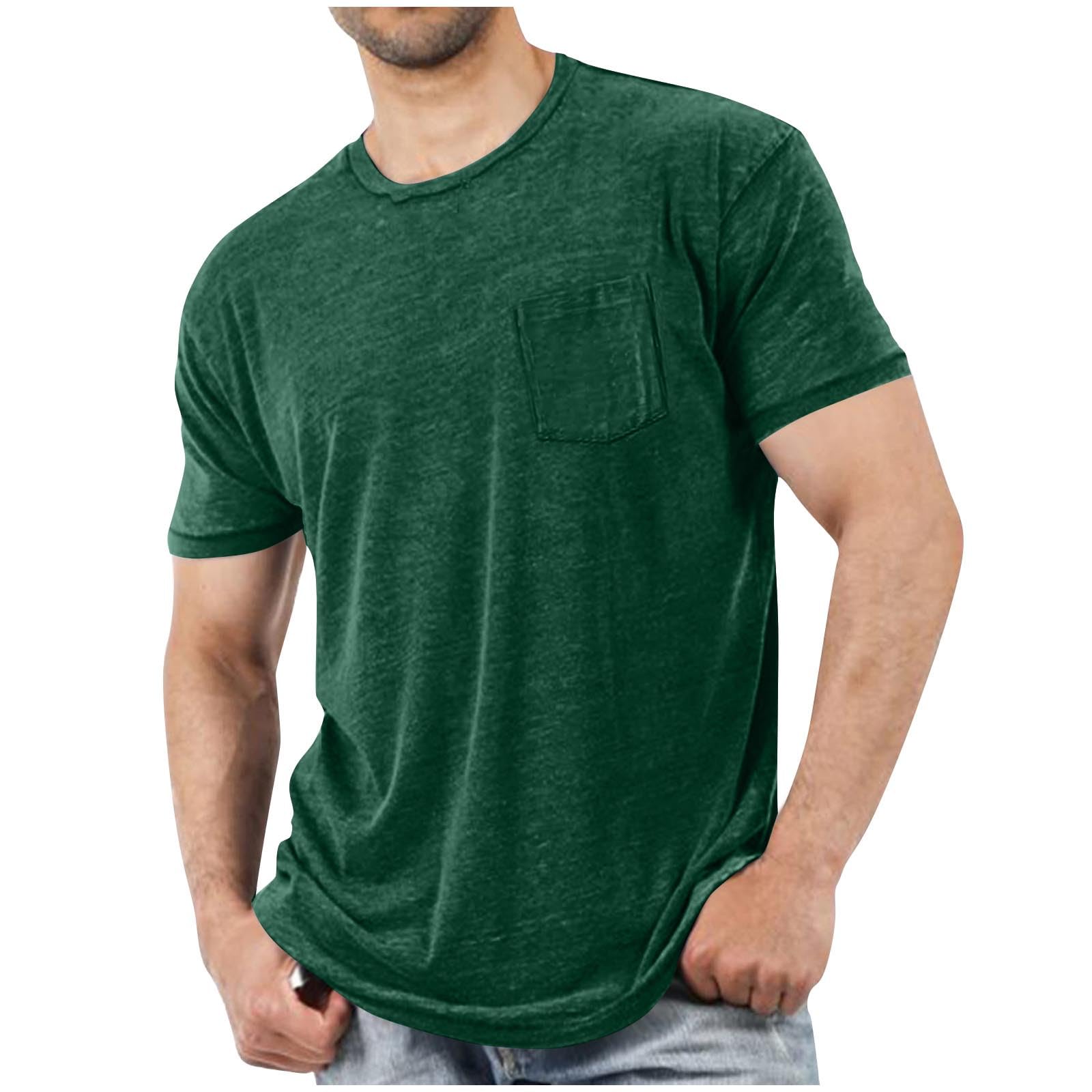 Mens T-Shirt Short Sleeve Casual Workout Gym Tee Tops 2025 Mens Clothing Summer Athletic Basic Shirt with Pocket