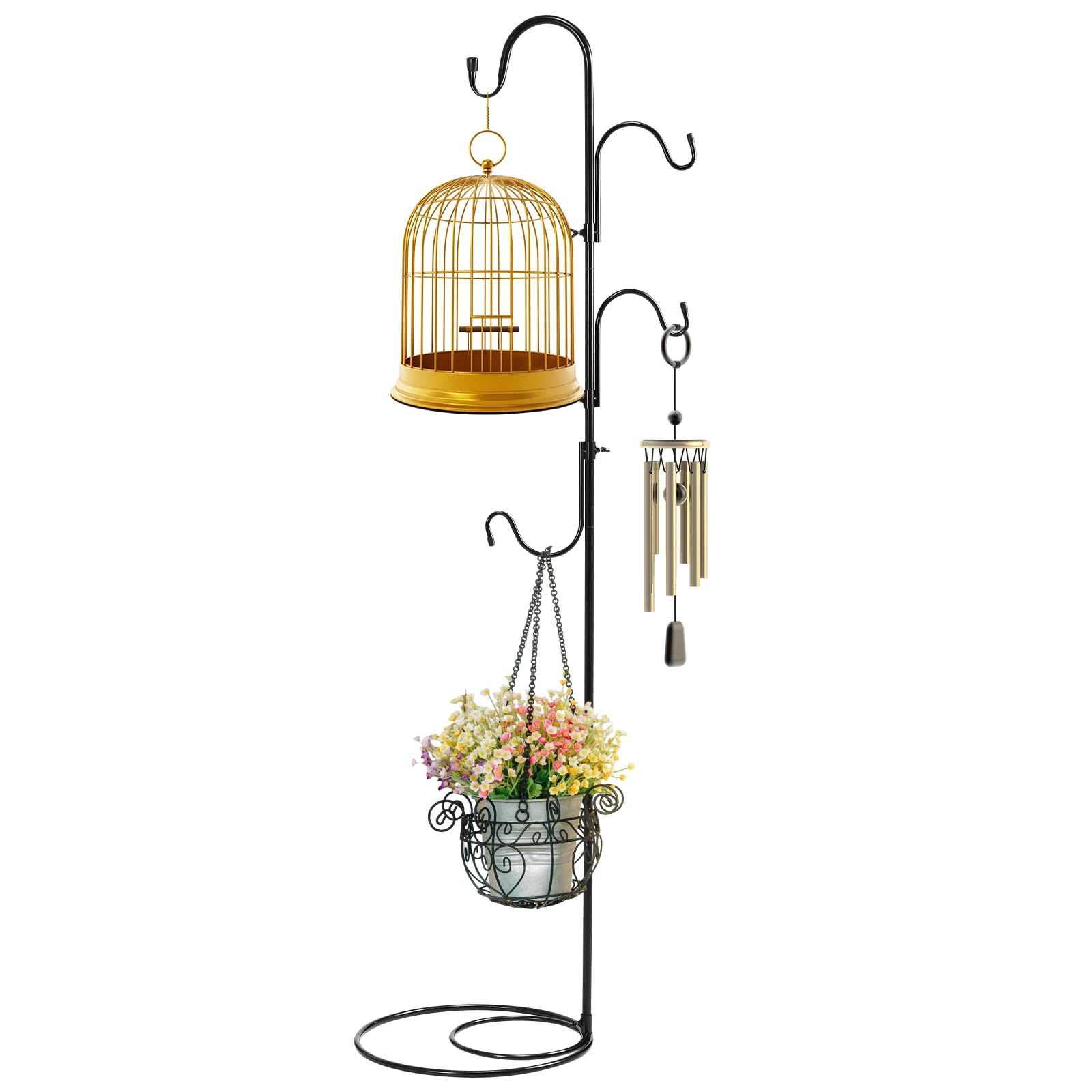 JaGely 1 Pcs Adjustable Shepherds Hook for Outdoor Heavy Duty Garden Shepherd Hook for Wind Chime Stand Hanging Plant Bird Feeder Pole Iron Hooks with Base-image-47