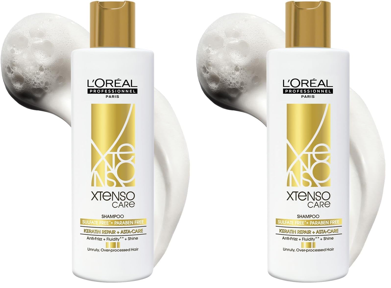 l'oréal professionnel xtenso care sulfate-free shampoo for frizz-free, shiny & manageable hair 250ml | with pro keratin & asta care | for men & women | unruly, unmanageable hair (pack of 2)