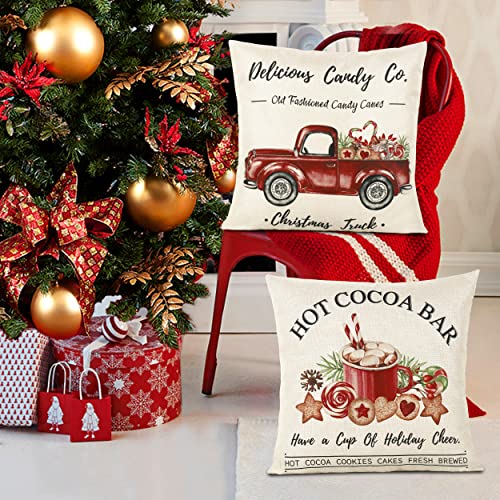 Christmasthrowpillowcovers18x18setof4merrychristmastreegnomeredtruckcandycanexmasfarmhousedecorationsrusticwinterholidaycouchcoverforsofabedroomhomeoutdoor  Urban Country Home Decor Christmas throw pillow covers 18×18 set of 4 merry christmas tree gnome red truck candy cane xmas farmhouse decorations rustic winter holiday couch cover for sofa bedroom home outdoor  urban country home decor
