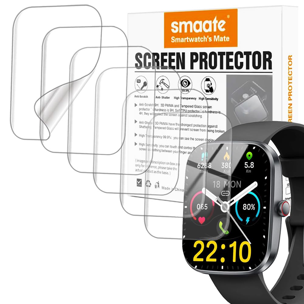 smaate Screen Protector Compatible with Kuizil T70 1.91” inches Smart Watch, Soft TPU, 6-pack, Full Coverage, Bubble Self-healing