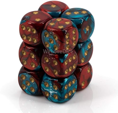 Miniatura 1 de DND - Juego de dados poliédricos de plástico Géminis de 0.63 pulgadas, color rojo, verde azulado y dorado, dados de mazmorras y dragones, incluye 12