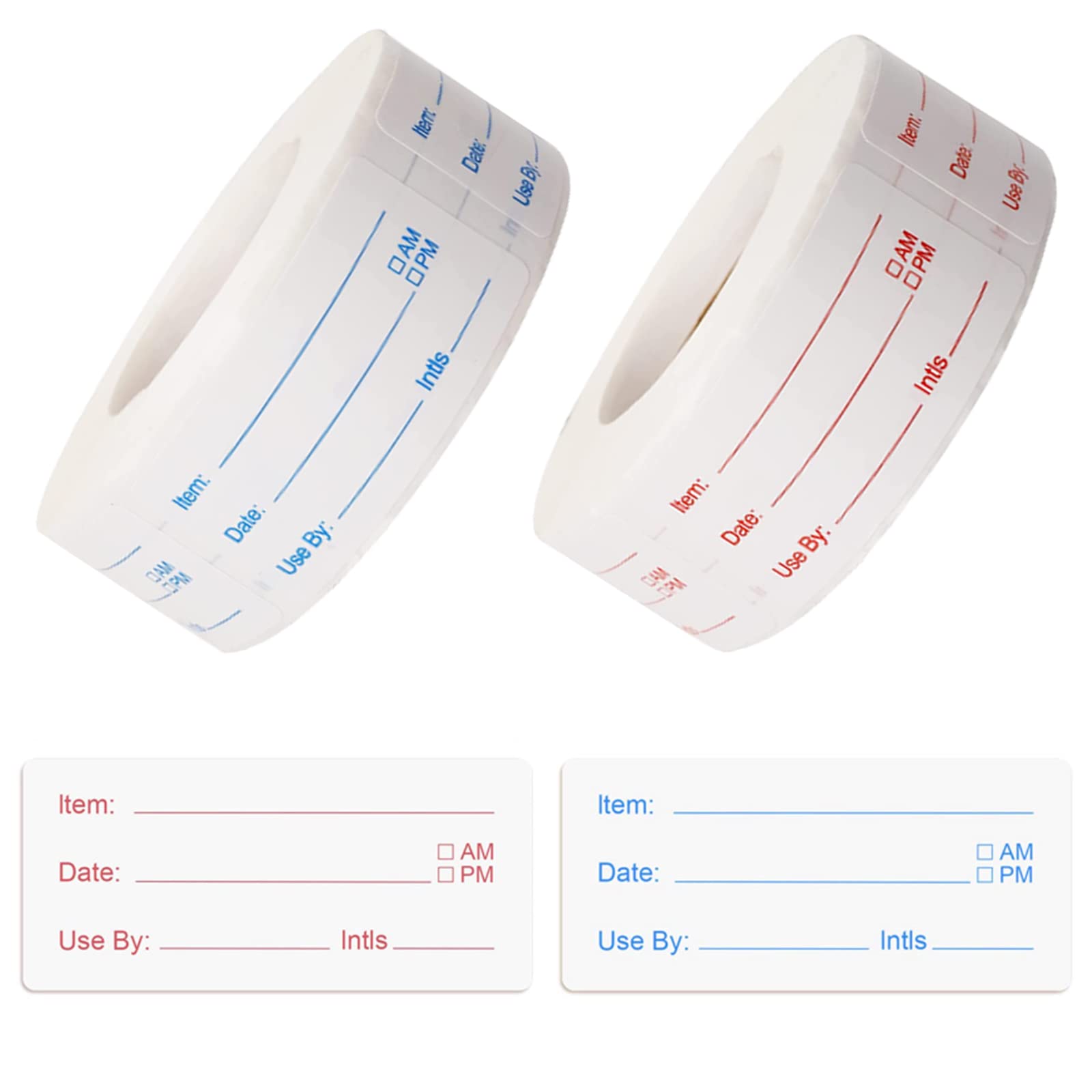 2 Rolls 1000 Pieces Food Labels Stickers,1.97 * 0.98 Inch Removable Food Stickers, Food Freezer Lables Reminder Food Storage Labels Prep Canning Labels for Jars, and Meal Containers (Red, Blue)