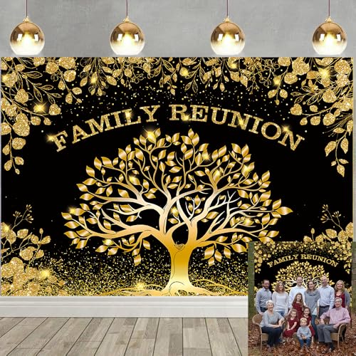 Image of Family Reunion Decorations Backdrop Black Gold Family Tree We are Family Photography Background Welcome Home Gathering Party Decorations Supplies Banner (82x59 inch (7x5FT))