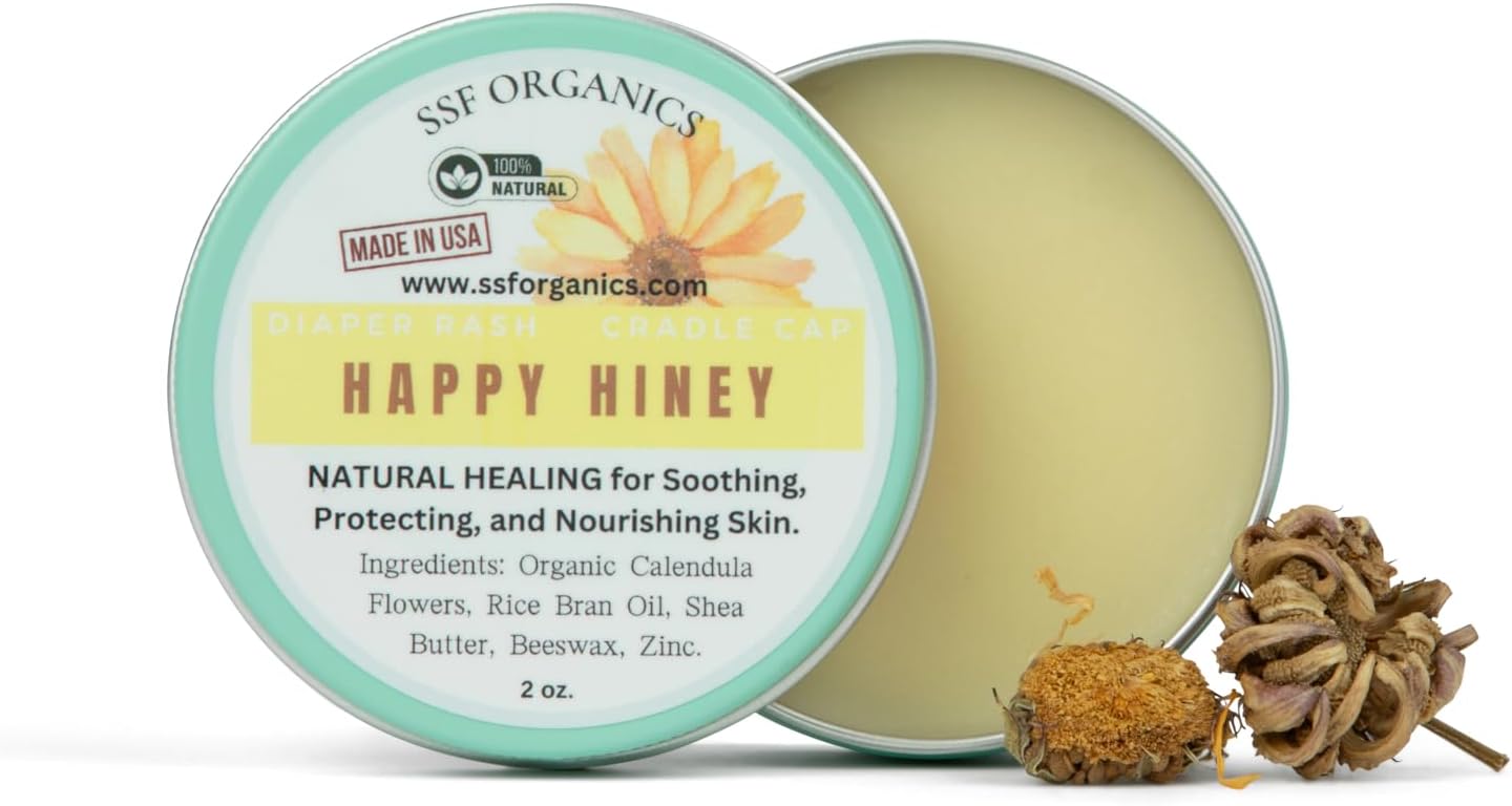 HAPPY HINEY. Calendula Nappy Rash Ointment. 100% Natural and Organic. Handmade in Small Batches. Made with Calendula, Coconut and Shea.