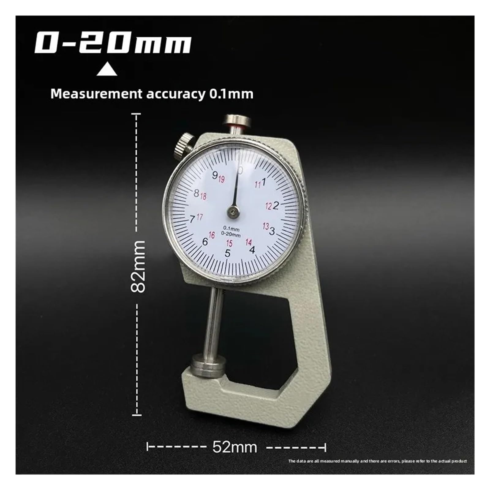 Calibrador de espesor de alta precisión con cabezal y regla de medición de perlas con bloqueo de 0-20/0,1 mm(Big number)