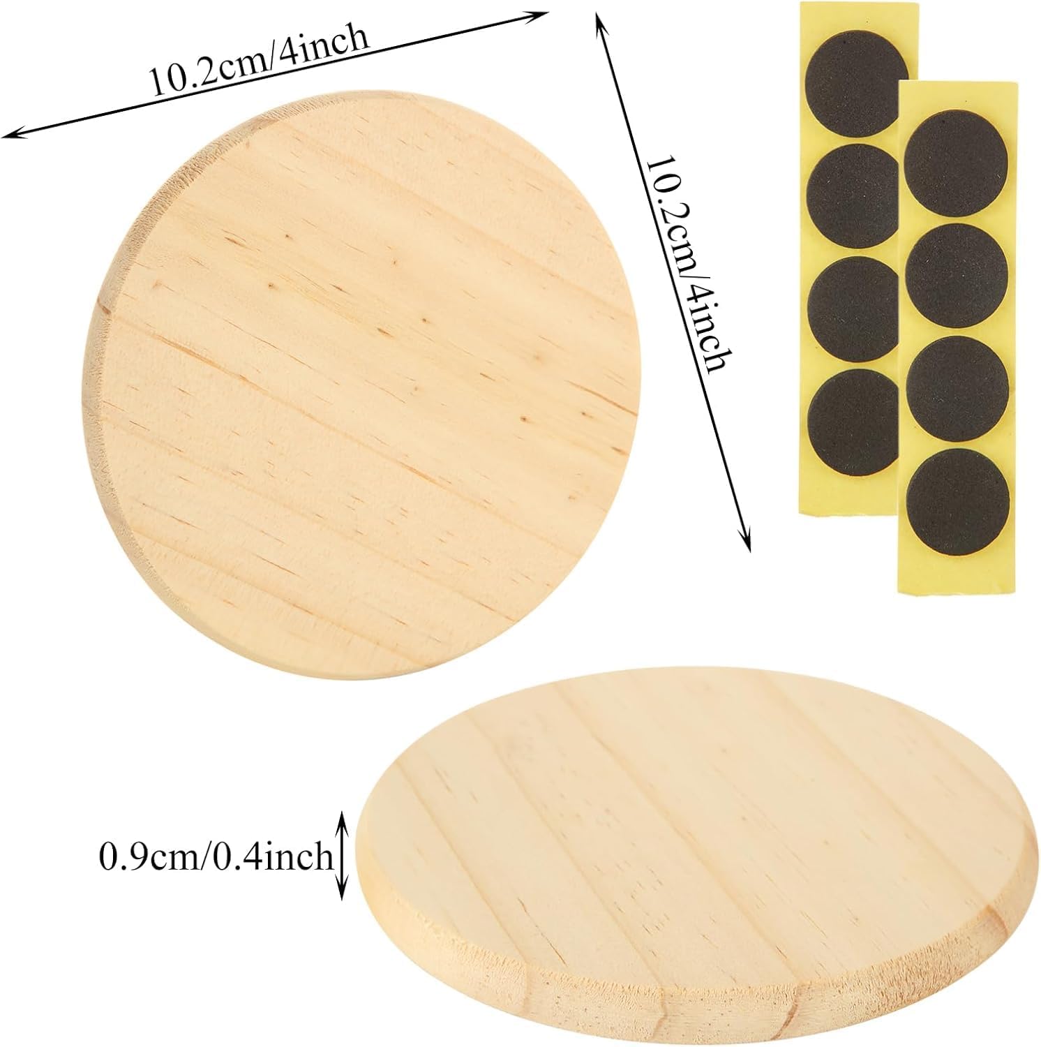 SHUESS 50 Pack Unfinished Wood Coasters 4 Inch Round Wooden Coasters for Crafts with Non-Slip Silicon Dots, Blank Wood Coasters Bulk for DIY Stained Painting Home Decoration Wood Engraving