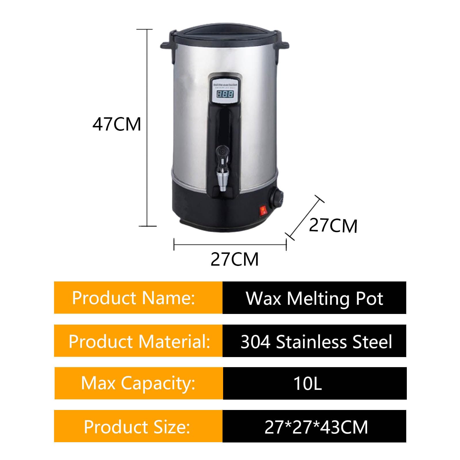 Máquina para derretir Cera de Velas, derretidor de Cera, Olla de Cera Grande, derretidor de Cera eléctrico Hecho de Acero Inoxidable 304 Que Puede derretir Todo Tipo de Cera,10L