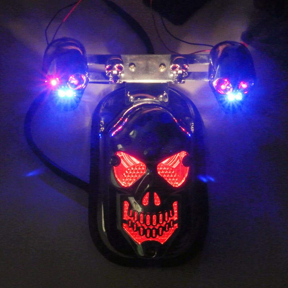 Motorcycle Skull ATV Tail Brake Stop Light + 2 LED Turn Signal Lamp Cafe Racer For Harley Yamaha Suzuki Ducati Kawasaki (Chrme)