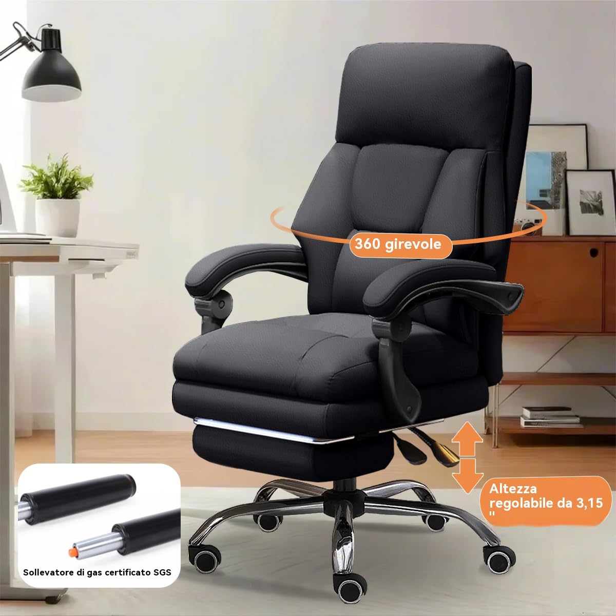 Sedia Ufficio Altezza Regolabile · Sedia Manageriale con Poggiapiedi · Sedia Ergonomica Alta in Pelle