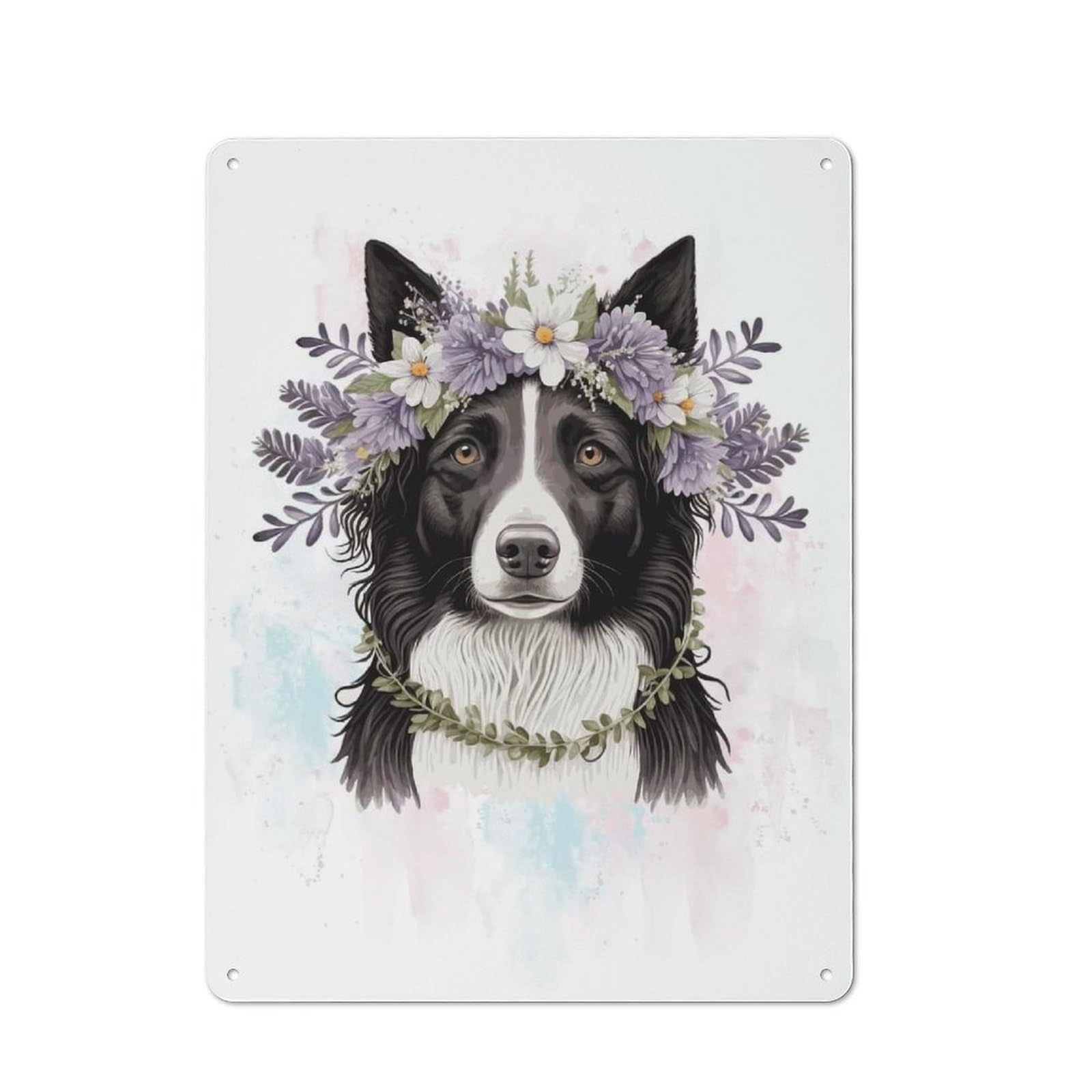 Vintage Floral Border Collie Dog Bistro Metal Sign 40x30cm, Bistro Wall Plaque for Takeaway, Bar, Kitchen Or Counter Area