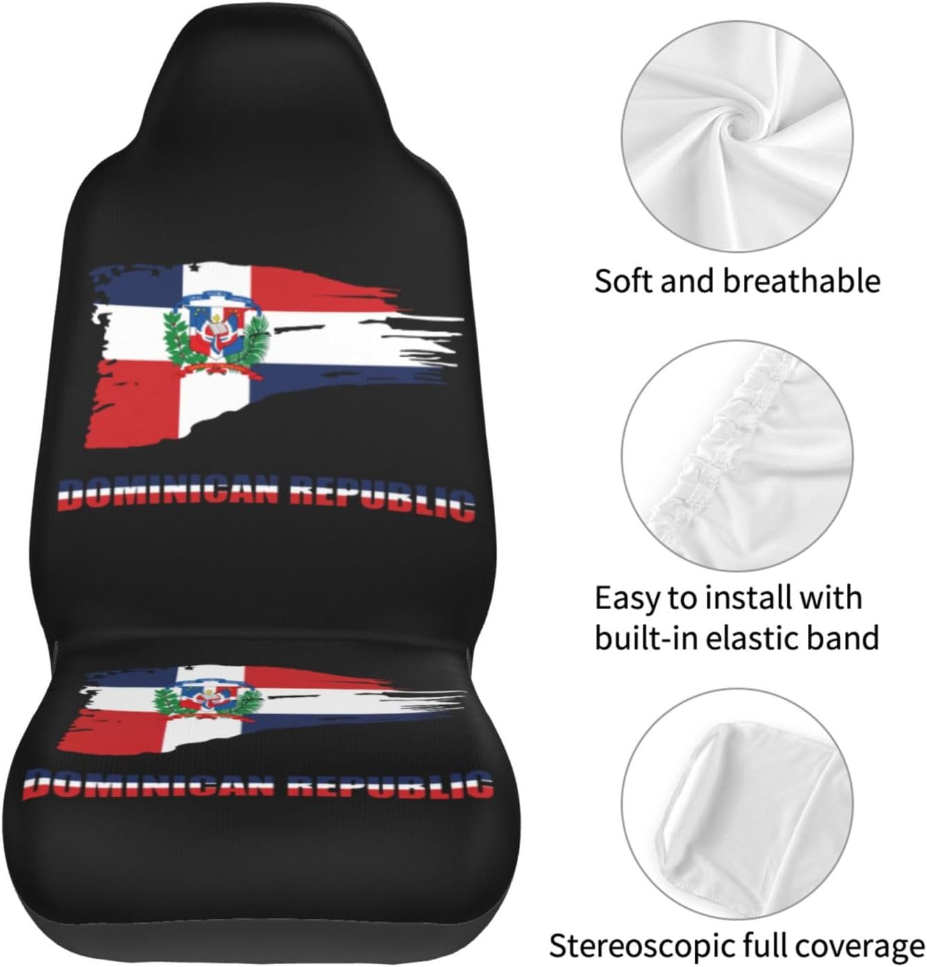 Dominican Republic Flag Car Seat Cover, Universal Car Seat Cover, 2pc Automotive Seat Covers for Car Truck Sedan SUV Accessories—48