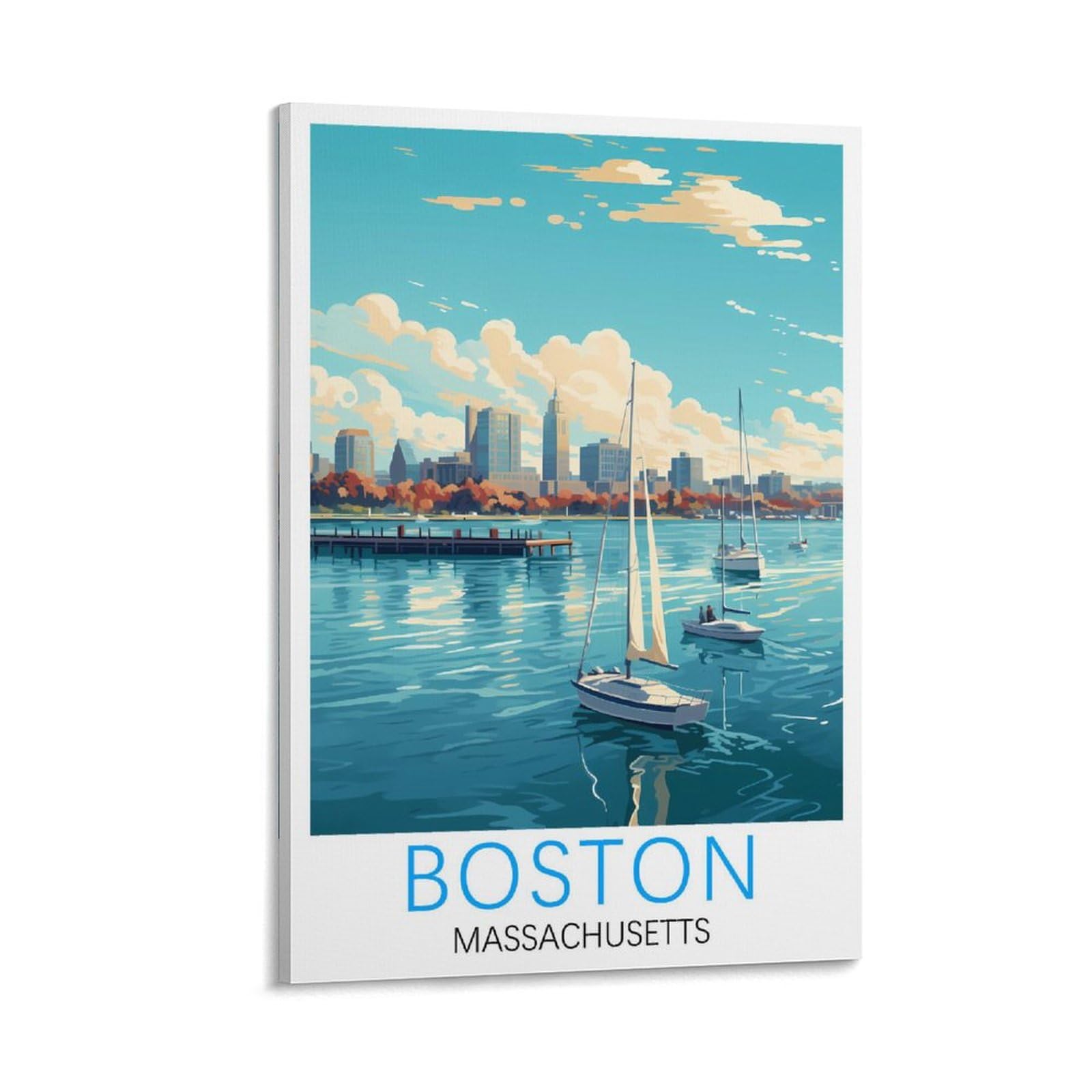 Orbana Frame-Style Massachusetts Boston Vintage Travel Posters 24X36inch(60X90cm) Canvas Print For Living Room, Bedroom, Dorm, Home, Office Wall Decoration