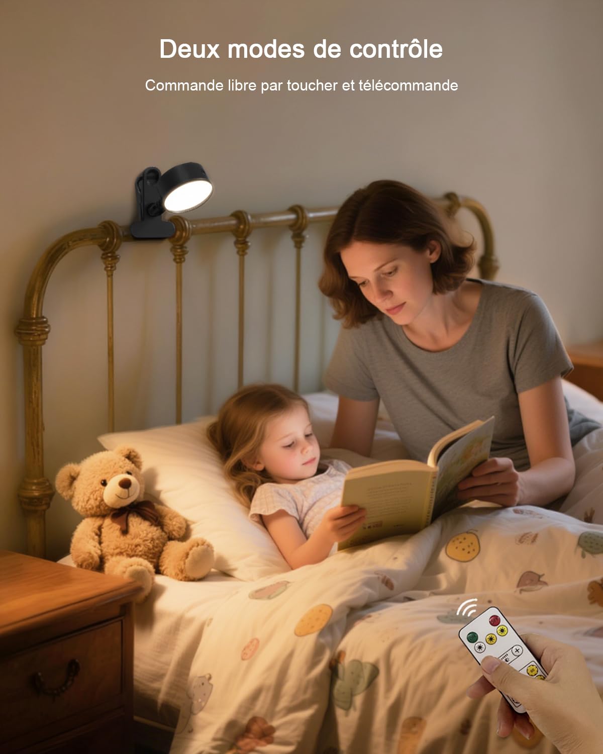 Lampe Pince Sans Fil Rechargeable Batterie 5000mAh, USB Lampe Pince pour Lit Rotation à 360° avec Télécommande et Tactile, 3 Modes de Couleur, Lampe de Chevet pour Enfants Maison Bureau Travail