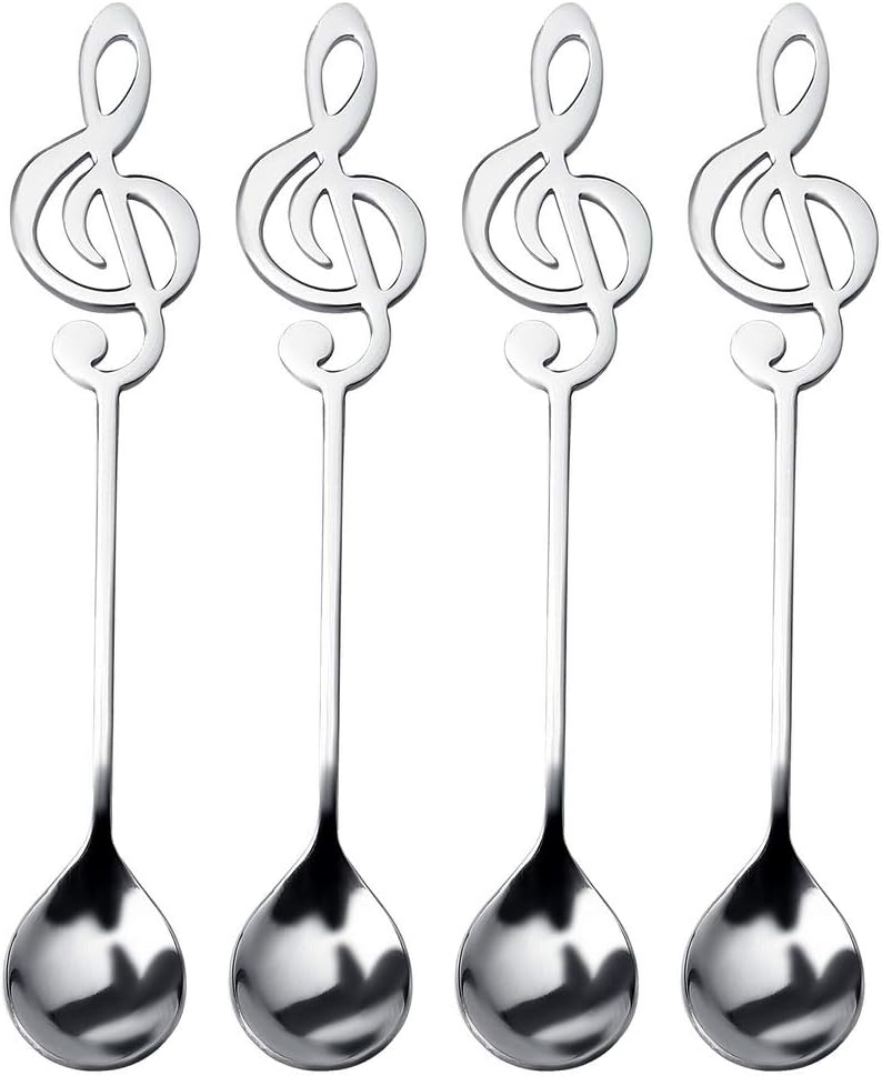 Nuoshen 4 Pcs Stainless Steel Coffee Teaspoon - Musical Note Spoons for Dessert and Stirring