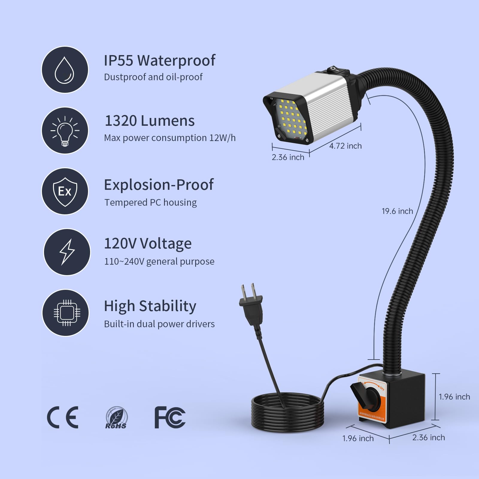 28LEDs Magnetic Light, 1320 Lumen 120v Flexible Gooseneck