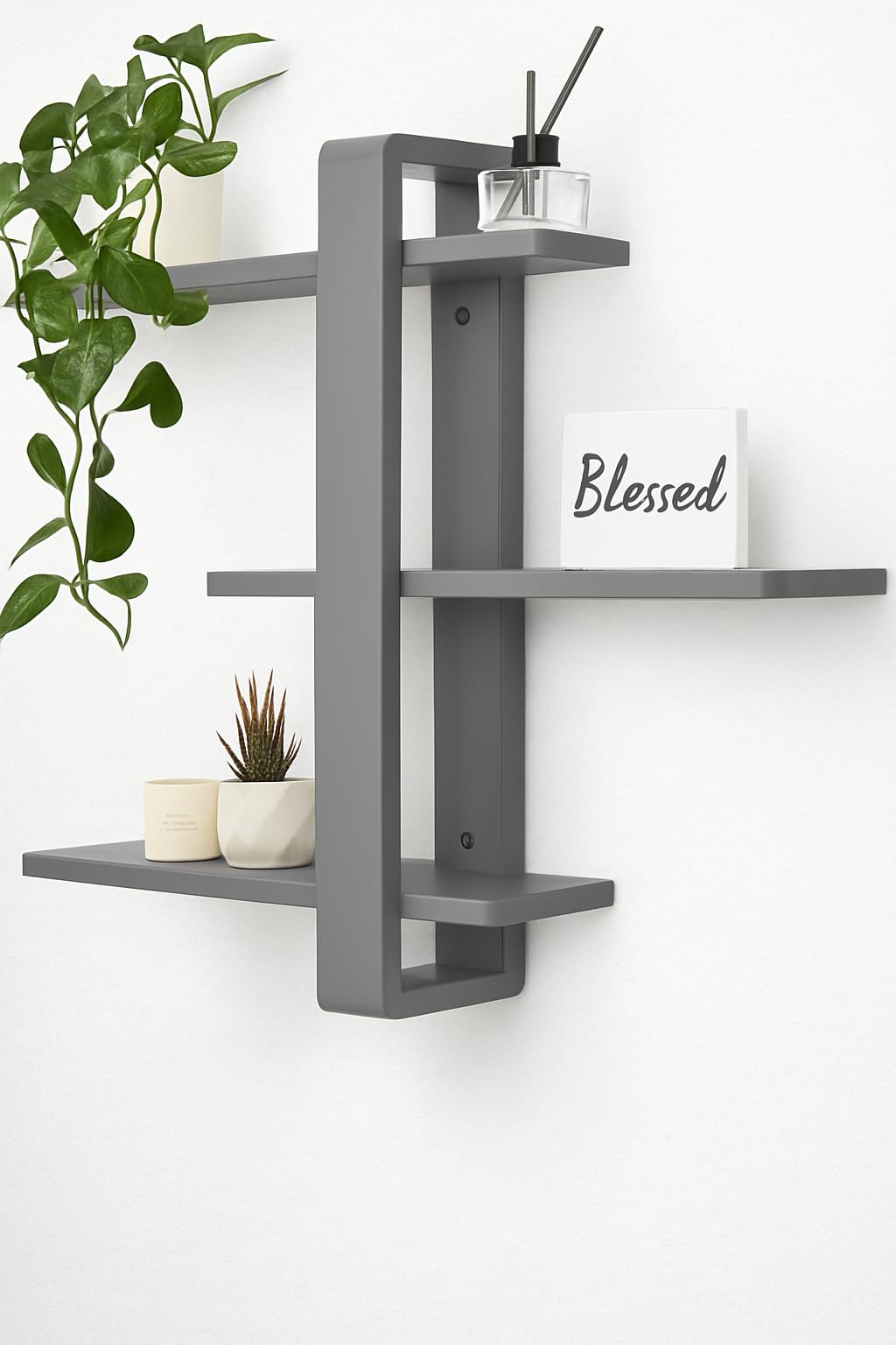 ETIQUETTE ART Floating Shelves for Wall Mounted Shelving Engineered Wood 3 Tier Large Shelf for Bedroom Living Room Office Bathroom Home Decoration Storage Plant Photo Display (Grey)