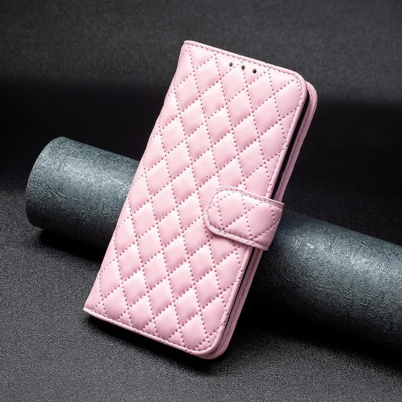 Image of TELETEL Quilt Leather Magnetic Closure | Cards & Cash Pockets Wallet Mobile Case | Phone Flip Cover - Pink for Vivo V20