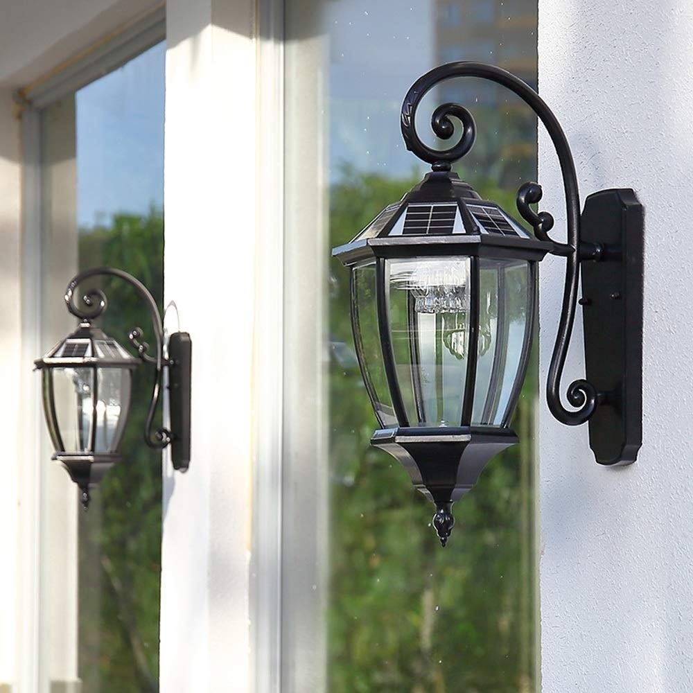 Zewnętrzna wodoodporna solarna lampa ścienna, latarnia LED z aluminiowym i szklanym kloszem – idealna do oświetlenia kinkietu ogrodowego